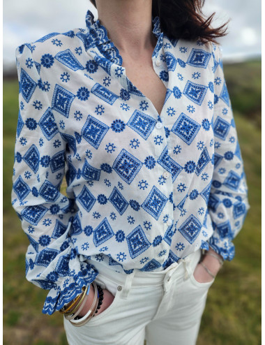 Chemise blanche brodé bleu...
