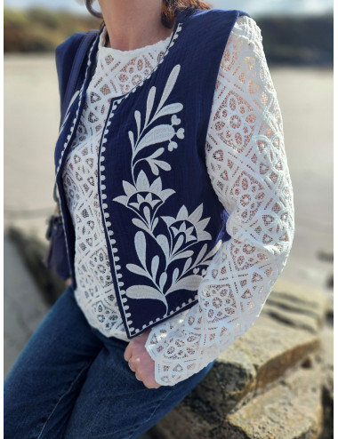 Haut dentelle blanc à...